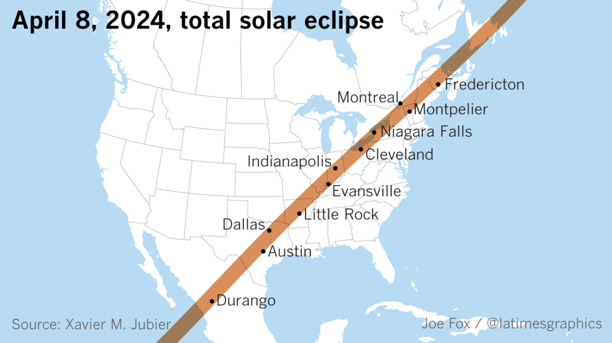 The path of the 2024 total solar eclipse.