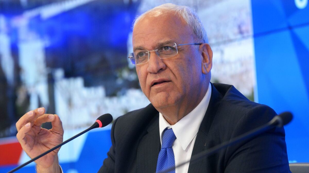 Palestinian chief negotiator Saeb Erekat said that the Palestinian Authority would reject any proposals for peace negotiations with Israel until the U.S. “decision on Jerusalem is annulled.”
