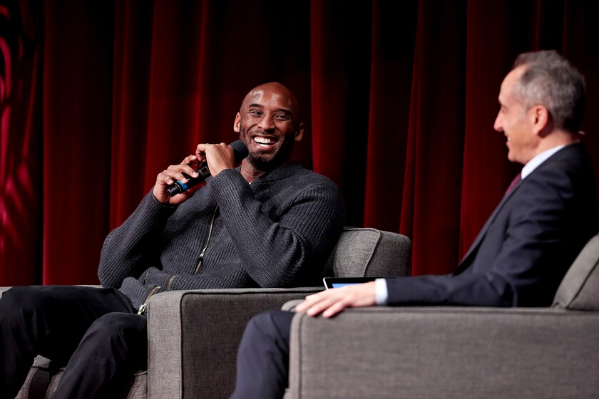 Kobe Bryant participates in an April 2018 forum on the USC campus that focused on his business career.