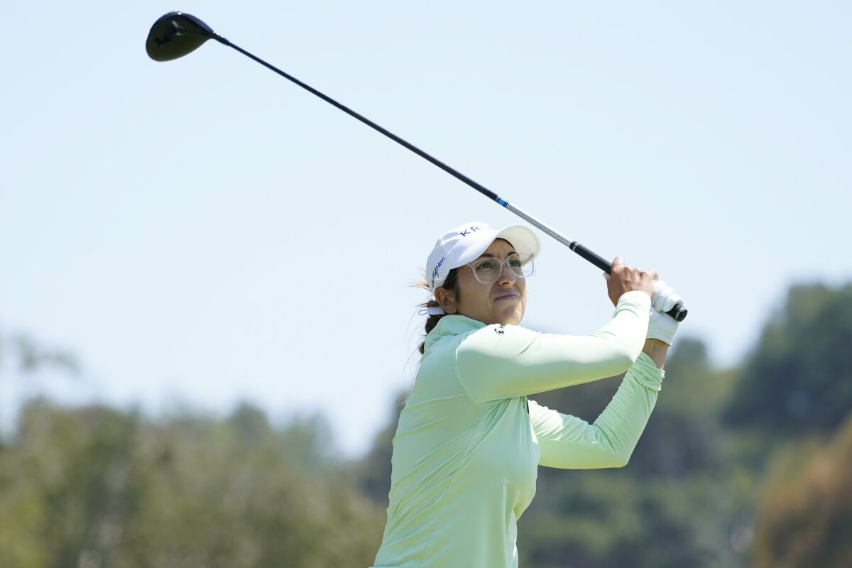 Marina Alex tees off at the fourth tee during the final round of the LPGA's Palos Verdes.