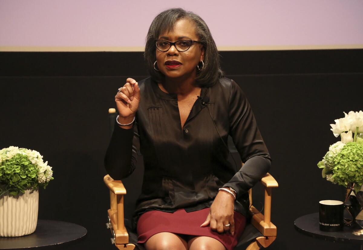 Anita Hill speaks about Hollywood sexual harassment at UTA on Dec. 8, 2017.