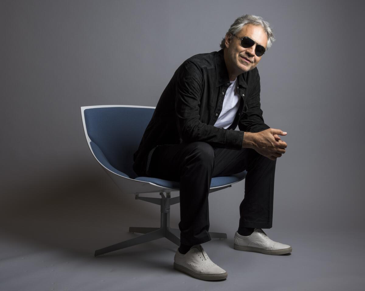 Andrea Bocelli posa en Nueva York. Bocelli has released an album, "Cinema," 
