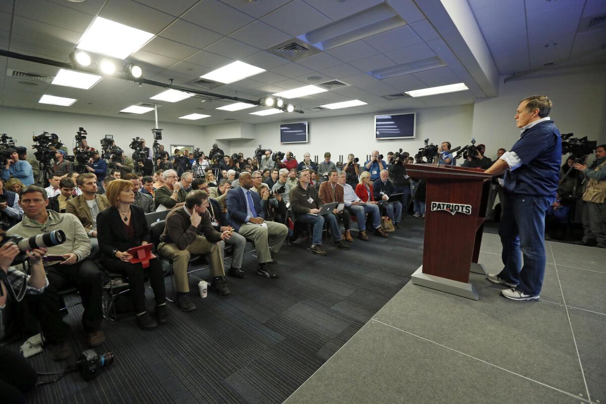 New England Patriots Coach Bill Belichick faces members of the media Thursday.