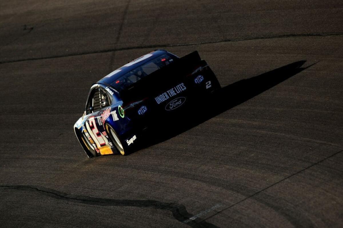 Brad Keselowski races during the NASCAR Sprint Cup Series NRA 500 at Texas Motor Speedway on April 13.