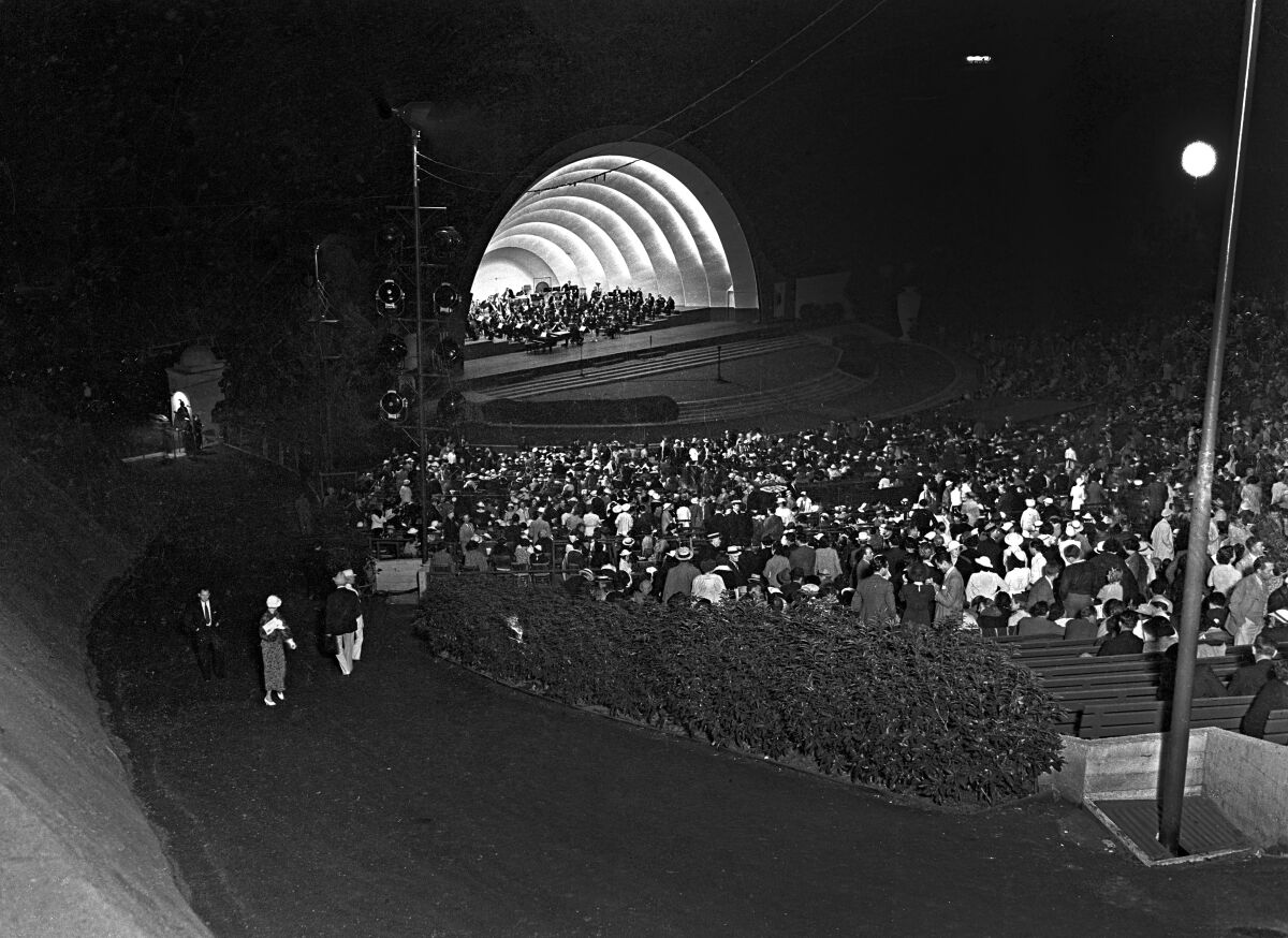 Onlookers enjoying a stage show at the Hollywood Bowl.