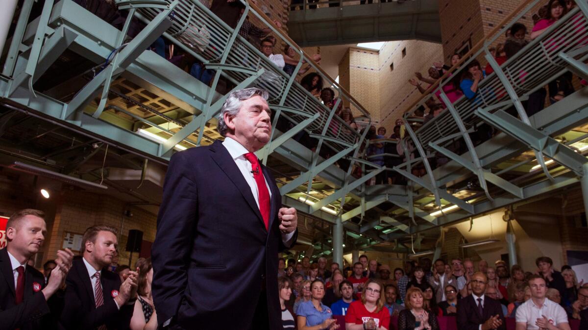 Former British Prime Minister Gordon Brown delivers a speech at a "Remain In" event in Leicester, Britain on June 13. Britons will vote on whether or not leave the EU in a referendum this week.