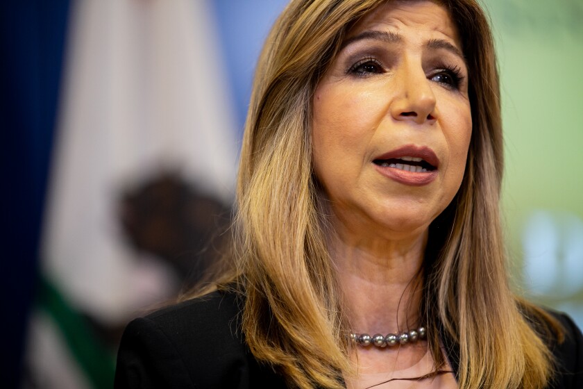 District Attorney Summer Stephan speaks at a press conference in 2019.