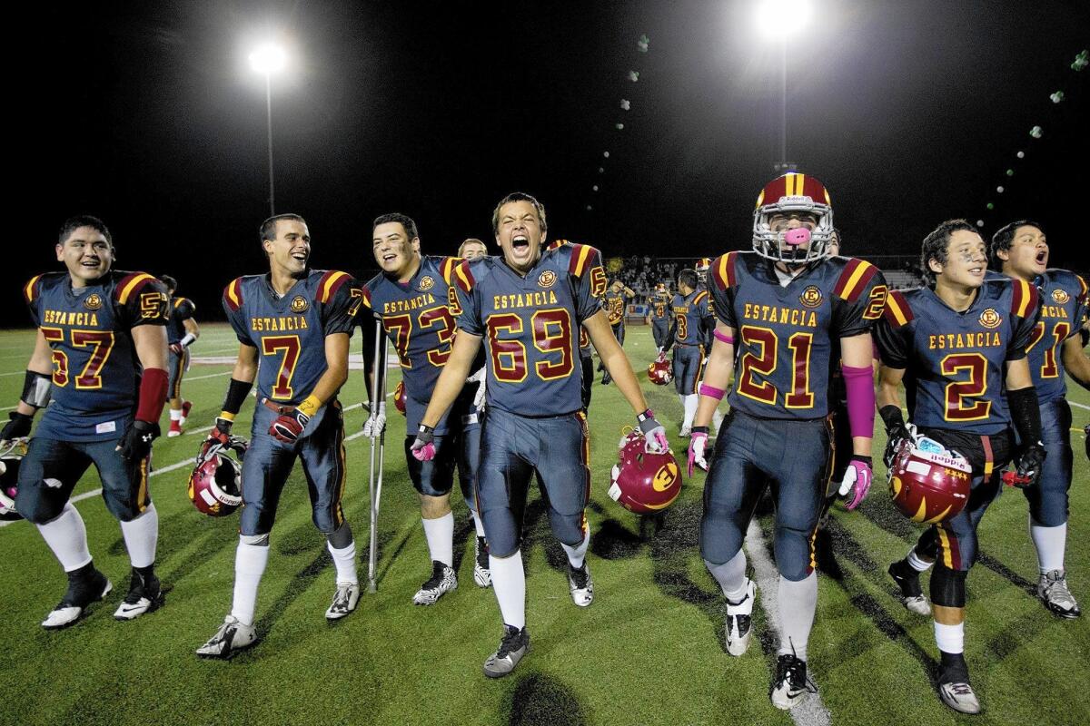 Jim Scott Stadium belongs to Estancia High when it comes to the Battle for the Bell. The Eagles share the stadium with Costa Mesa and Calvary Chapel. This season, Newport Harbor and Corona del Mar will also use Jim Scott Stadium for home games because of renovation to Davidson Field at Newport Harbor.