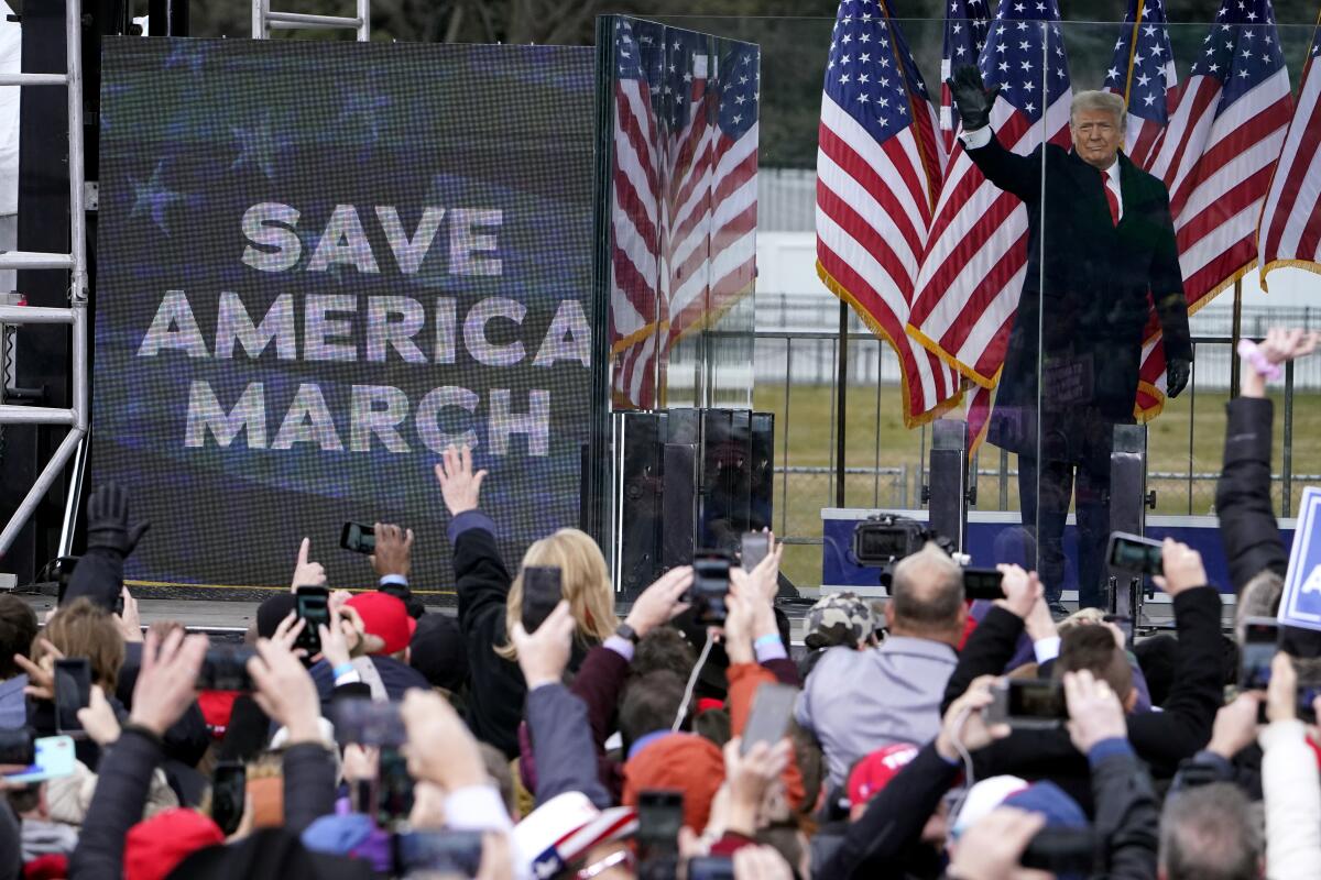 Then-President Trump speaking at a rally in Washington on Jan. 6, 2021.