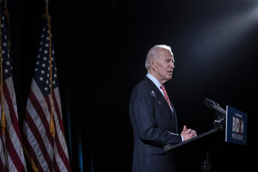 WILMINGTON, DE - MARCH 12: Democratic presidential candidate former Vice President Joe Biden delivers remarks about the coronavirus outbreak, at the Hotel Du Pont March 12, 2020 in Wilmington, Delaware. Health officials say 11,000 people have been tested for the Coronavirus (COVID-19) in the U.S. (Photo by Drew Angerer/Getty Images)