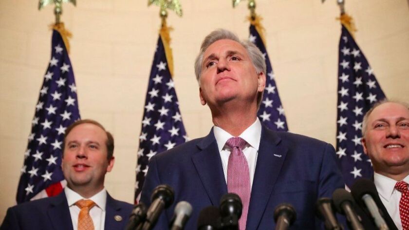 House Majority Leader Kevin McCarthy talks to reporters last month after fellow Republicans elected him as House minority leader for the next Congress.