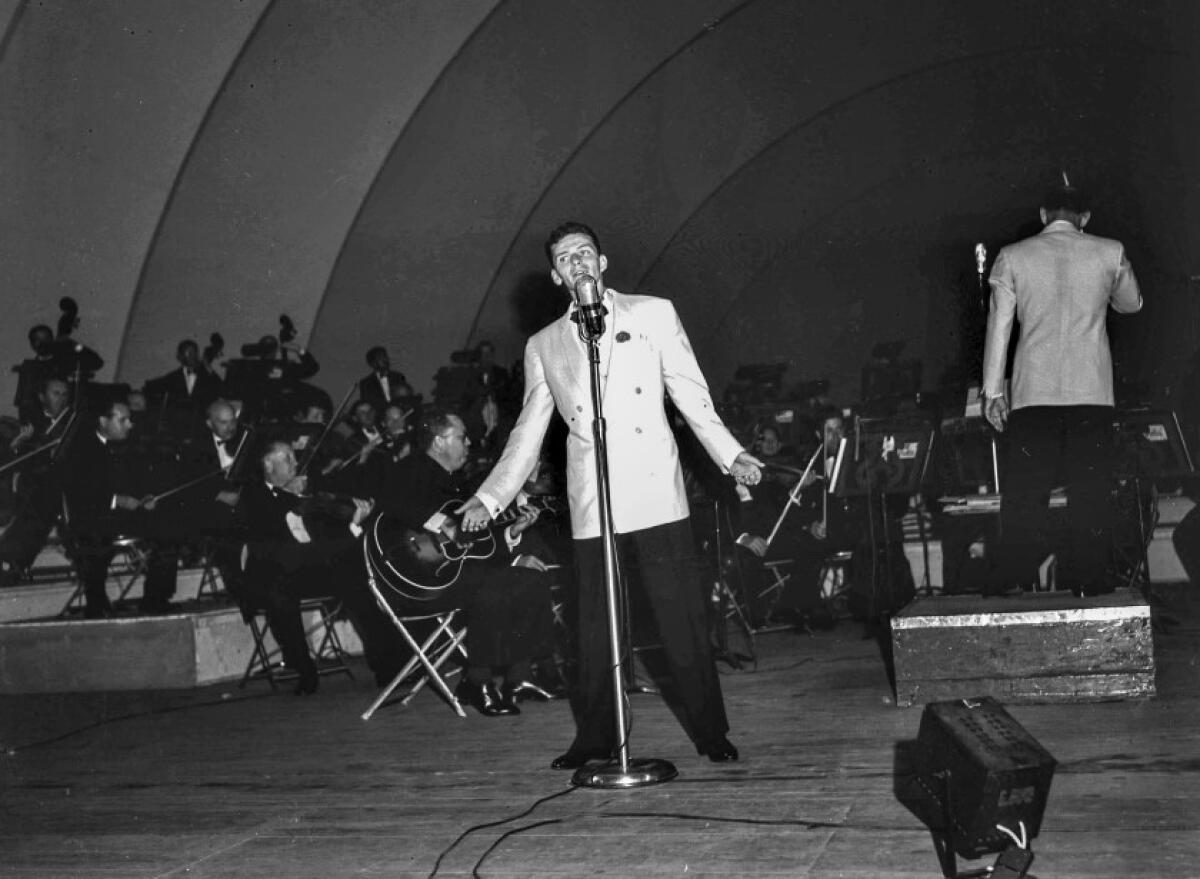 Aug. 14, 1943: Frank Sinatra performing at the Hollywood Bowl.