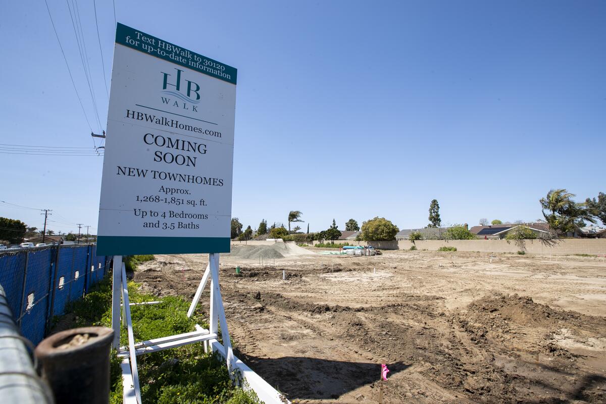 New townhomes are being built at 8371 Talbert Ave. in Huntington Beach.