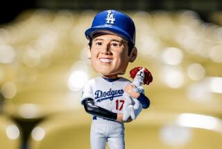 Shohei Ohtani and Decoy bobblehead doll that will be given out to fans at Dodger Stadium.