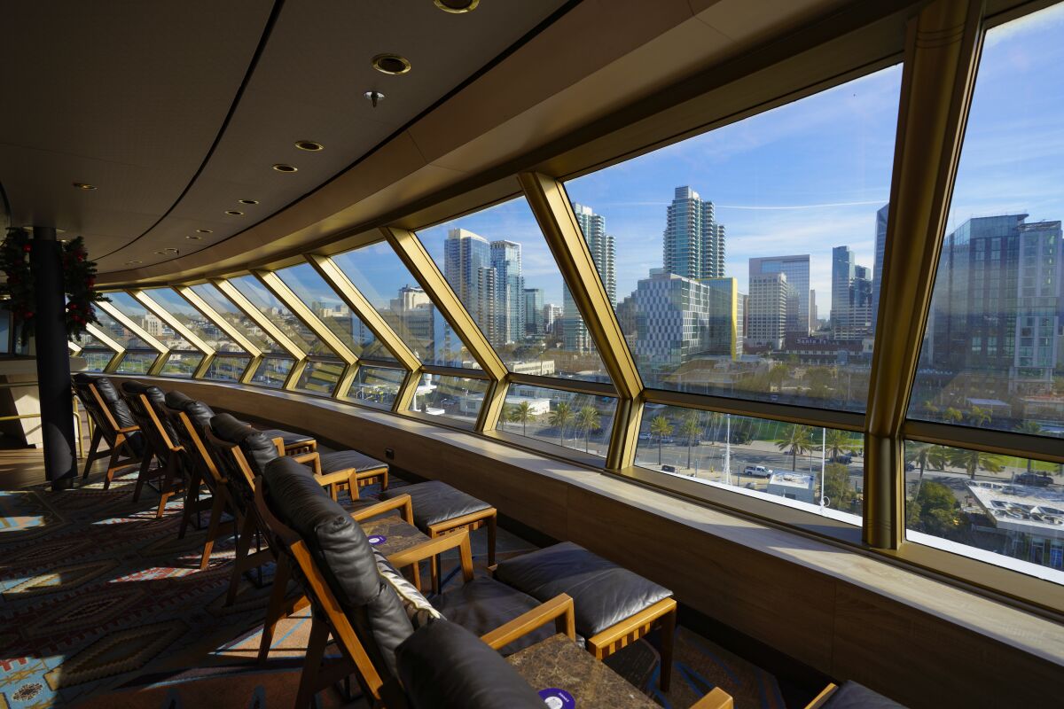 San Diego's skyline from the lounge at the bow of the Holland America's Zuiderdam