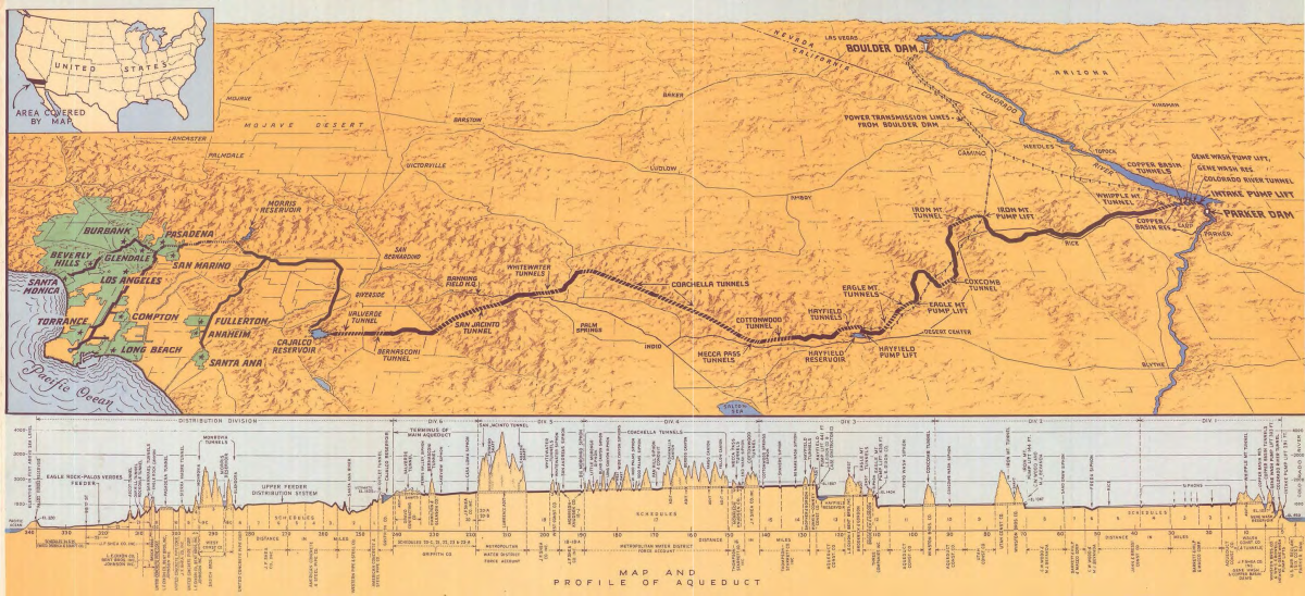 Map of the Colorado River Aqueduct system in 1938