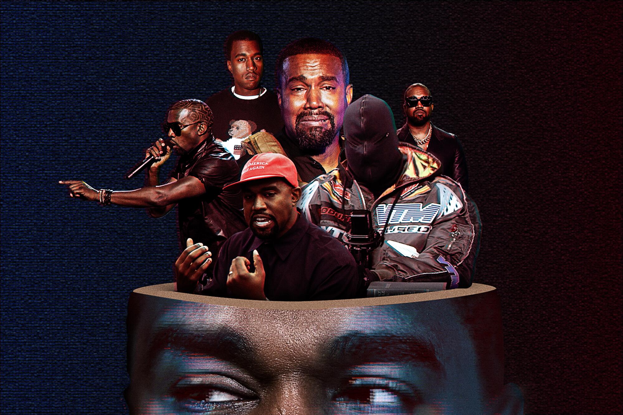 A collage of various Kanye West moments.