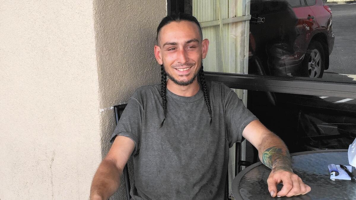 Dylan Fowler, 26, grew up in Chatsworth and wound up homeless. L.A.'s crackdown on transients is making his life hard as he tries to find a place to sleep.