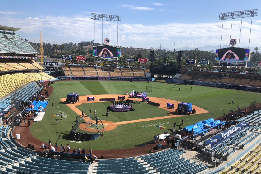 Dodger Stadium during rehearsals for the MLB Home Run Derby on Monday, July 18, 2022.