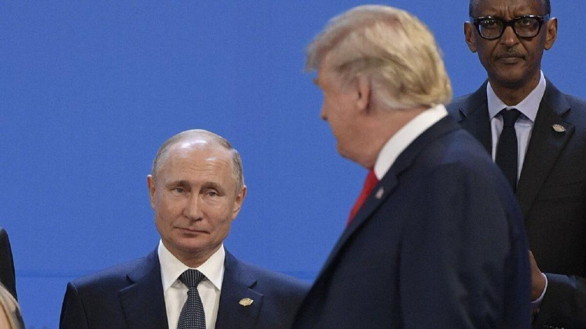 President Trump and Russian President Vladimir Putin attend the G-20 leaders summit in Buenos Aires on Nov. 30, 2018.