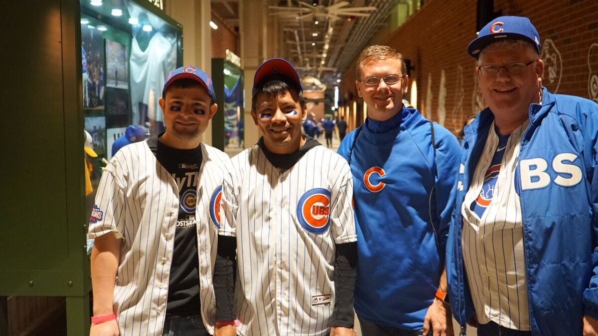 Friends and Cubs fans Blake Taylor, Ben Reyes, Bob Laramie and Ken Brown