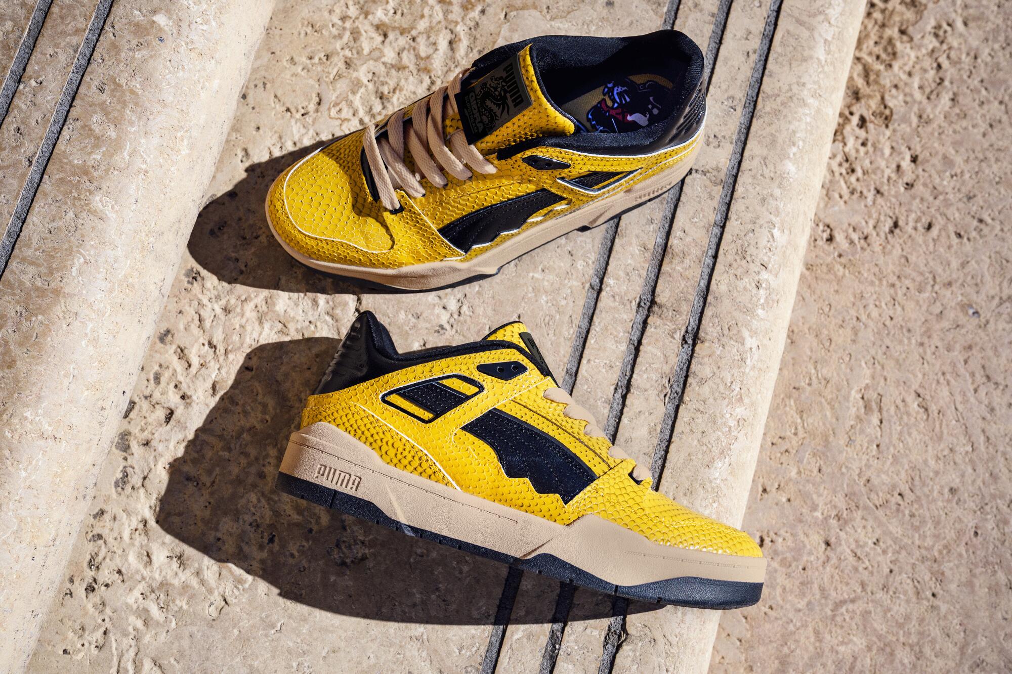 Photo of yellow sneakers from PUMA x STAPLE 'Gidra' collection.