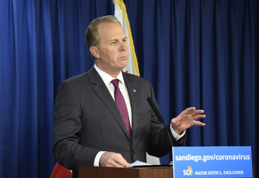 Kevin Faulconer speaks at a briefing.