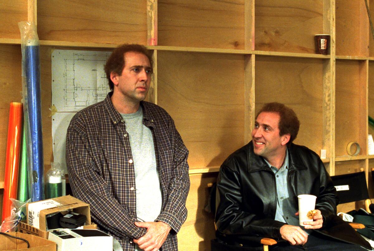 Nicholas Cage as twin brothers in a scene from "Adaptation."