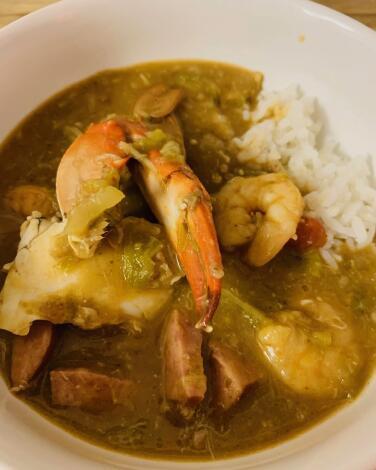The holiday menu at Alice's Southern Comfort includes the signature seafood gumbo.