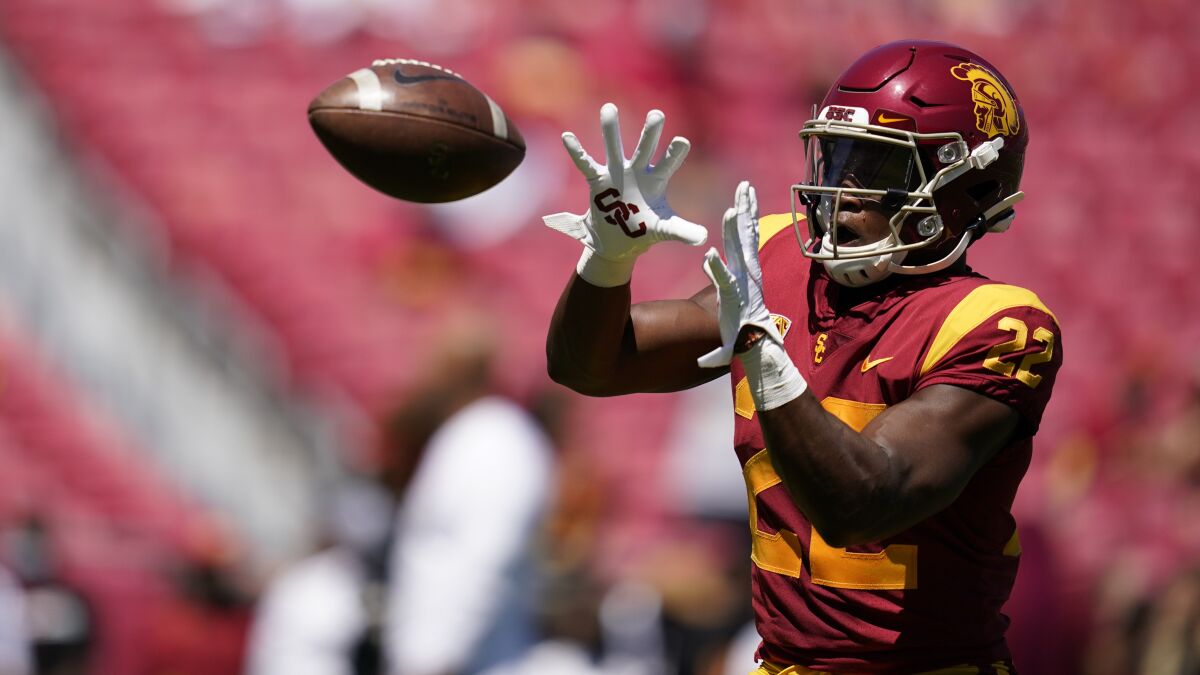 USC running back Darwin Barlow warms up before a win over San Jose State on Sept. 4.