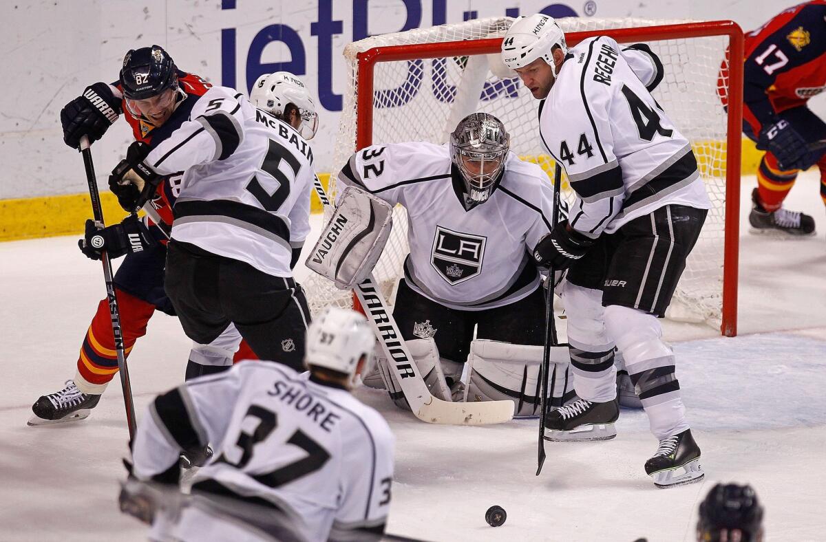 Kings goalie Jonathan Quick makes a save against the Florida Panthers during Thursday's game in Florida.