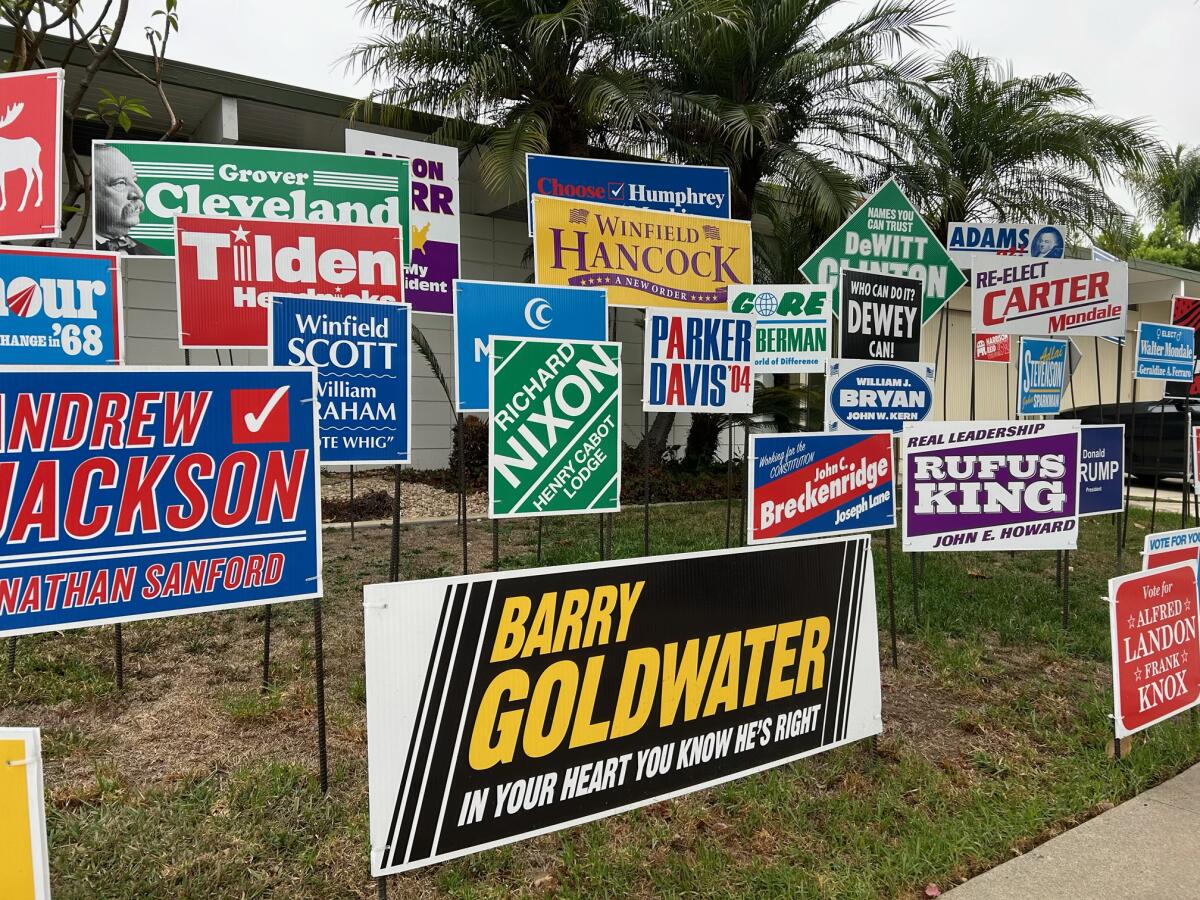 A sign for Barry Goldwater and other "unelected candidates" are part of Nina Katchadourian's public art installation.