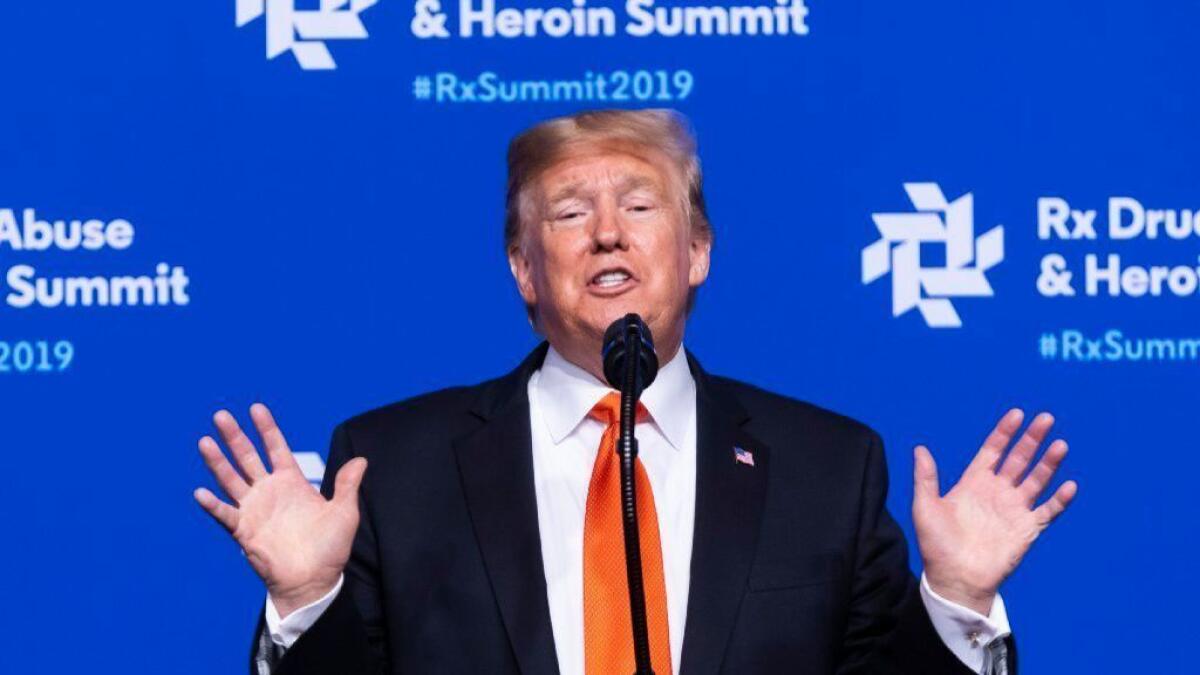 President Trump speaks at an Atlanta summit on the opioid epidemic on Wednesday.