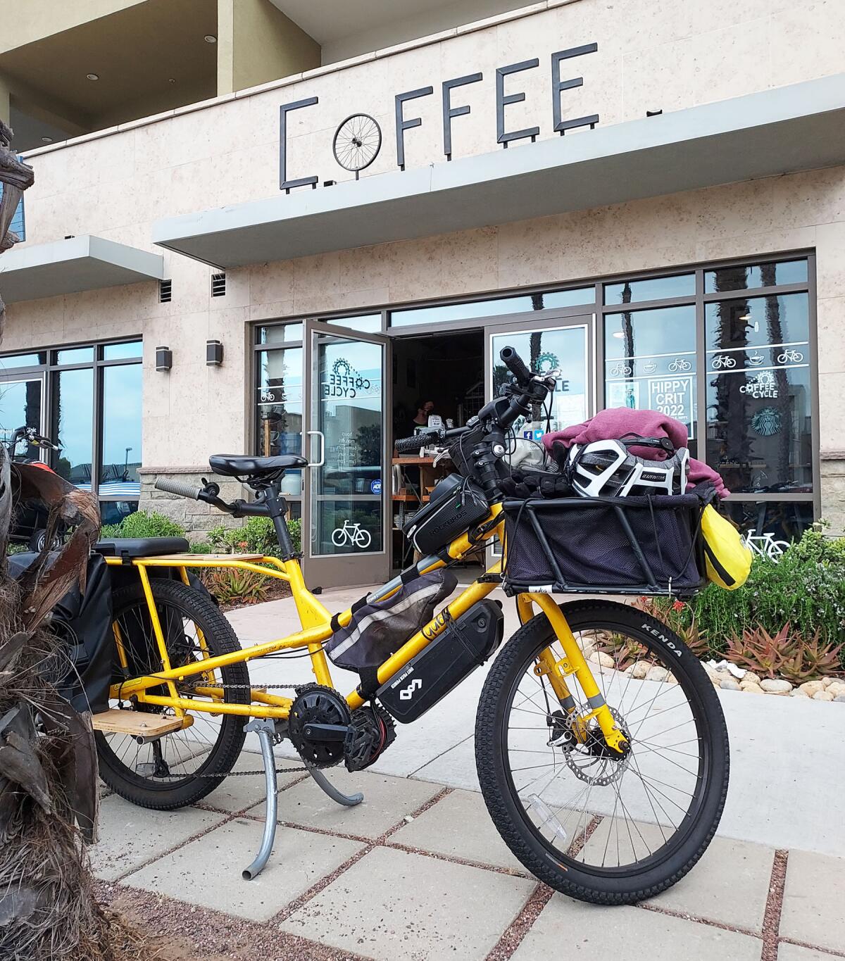 Bicycles will often be found parked in front of Coffee Cycle in Pacific Beach.