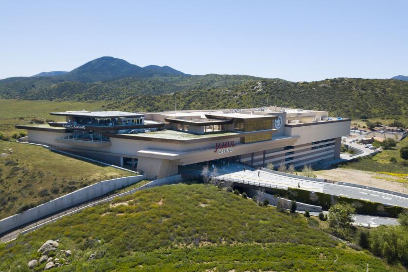 The Jamul Casino on the Jamul Indian Reservation is among a number of Indian casinos that have shut down because of Covid-19, shown here on April 15, 2020.