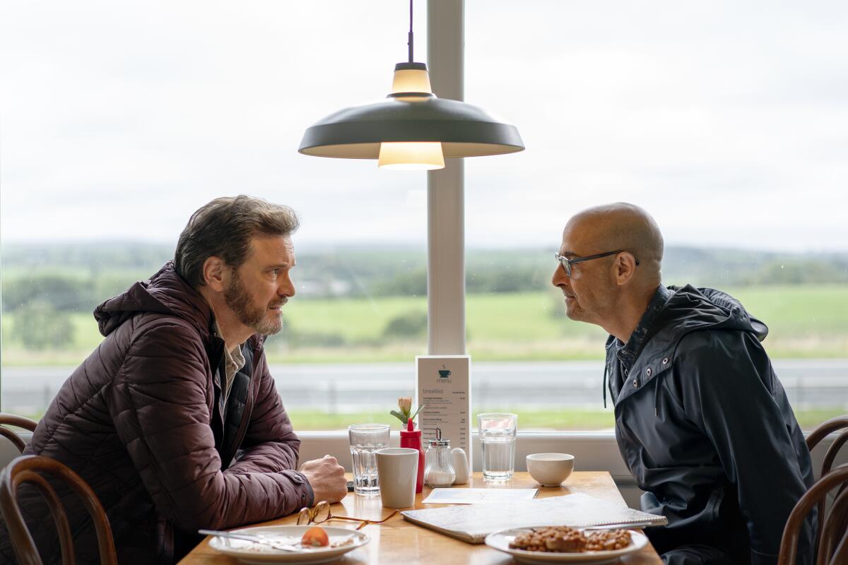 Colin Firth, left, and Stanley Tucci in the movie "Supernova."