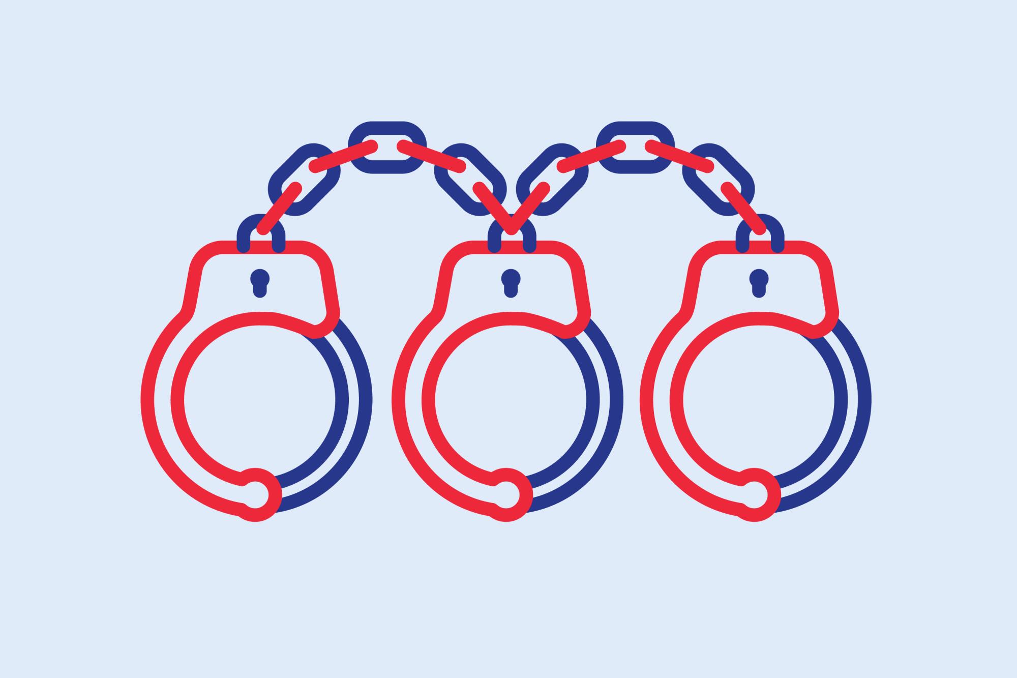Three handcuffs connected 