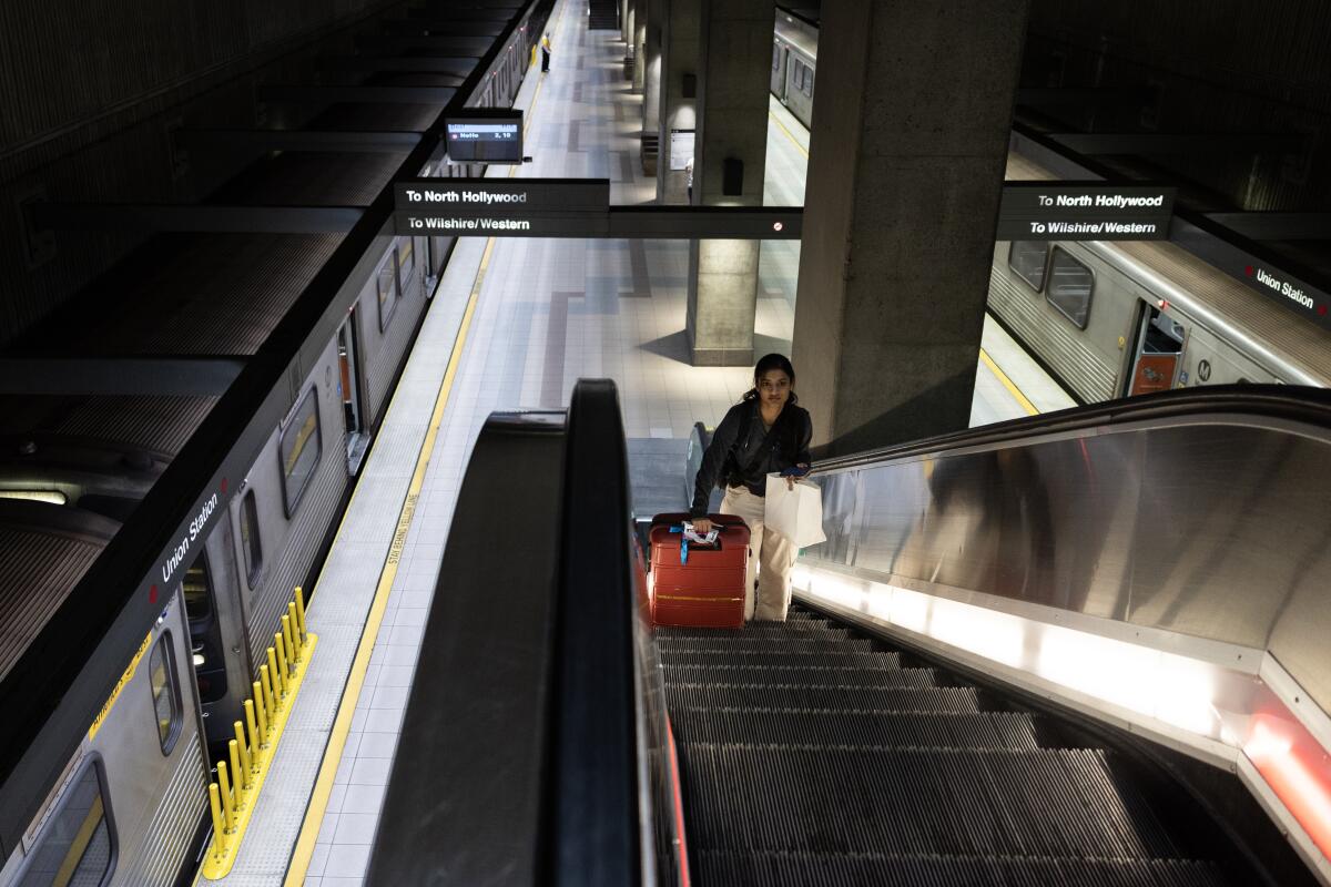A rider leaves the redline at Union Station