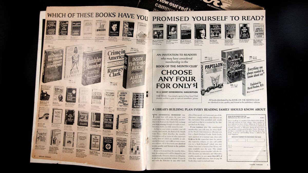 The Book of the Month Club ad in a 1971 edition of Esquire Magazine