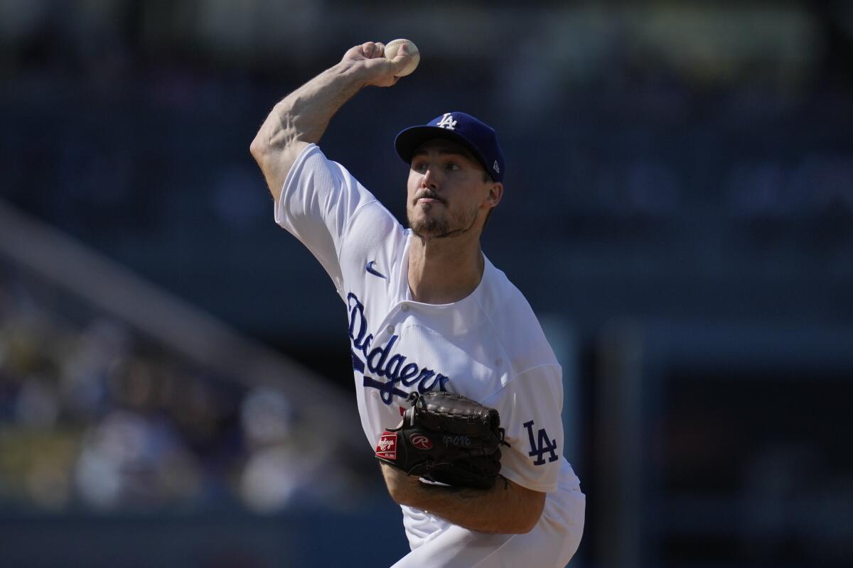 Dodgers starting pitcher Michael Grove delivers during the second inning Saturday.