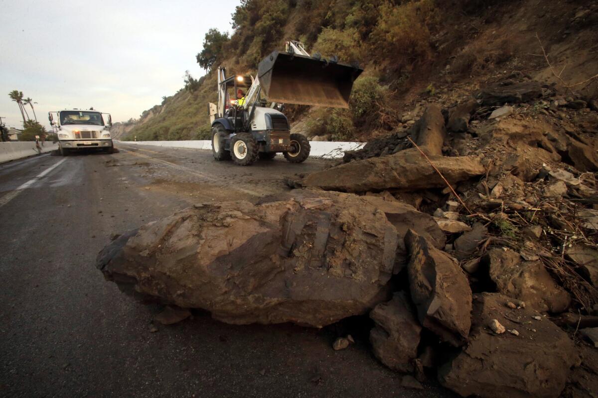 North and southbound lanes of Pacific Coast Highway in Dana Point were closed due to a rock slide.