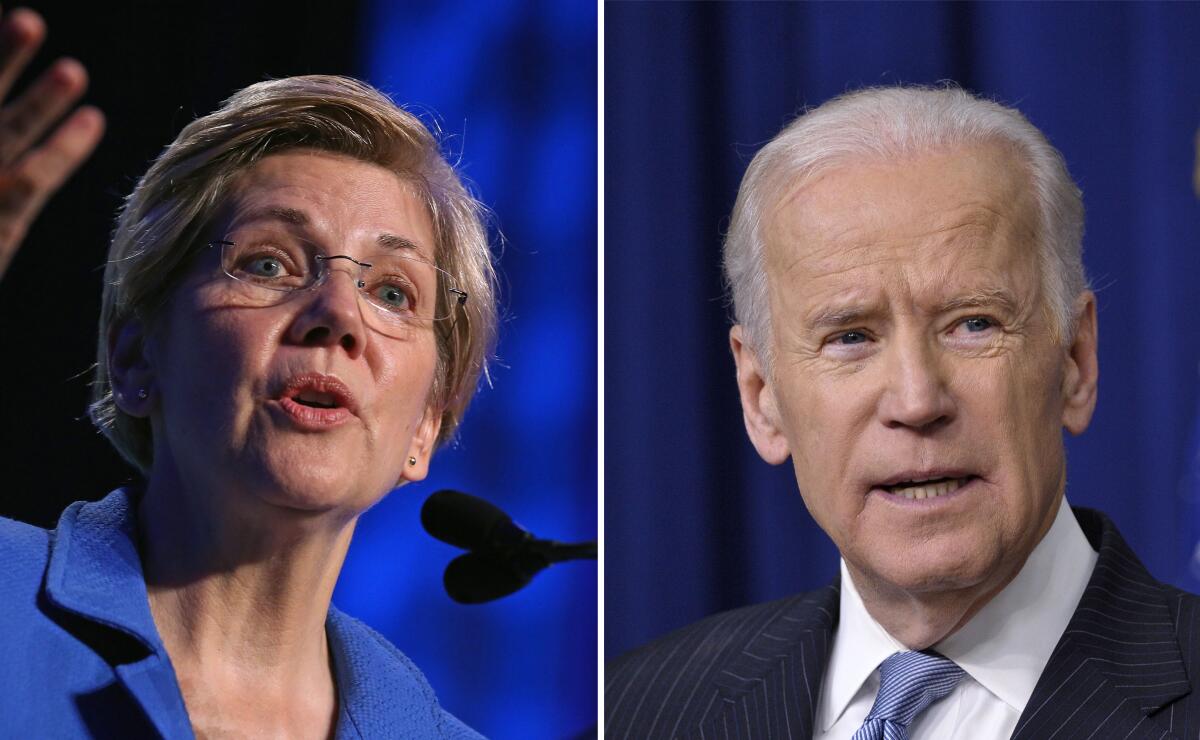 Sen. Elizabeth Warren and former Vice President Joe Biden