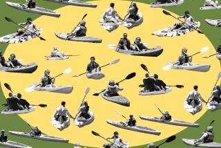 a pattern of assorted kayakers in black and white over a yellow oval on a green field.