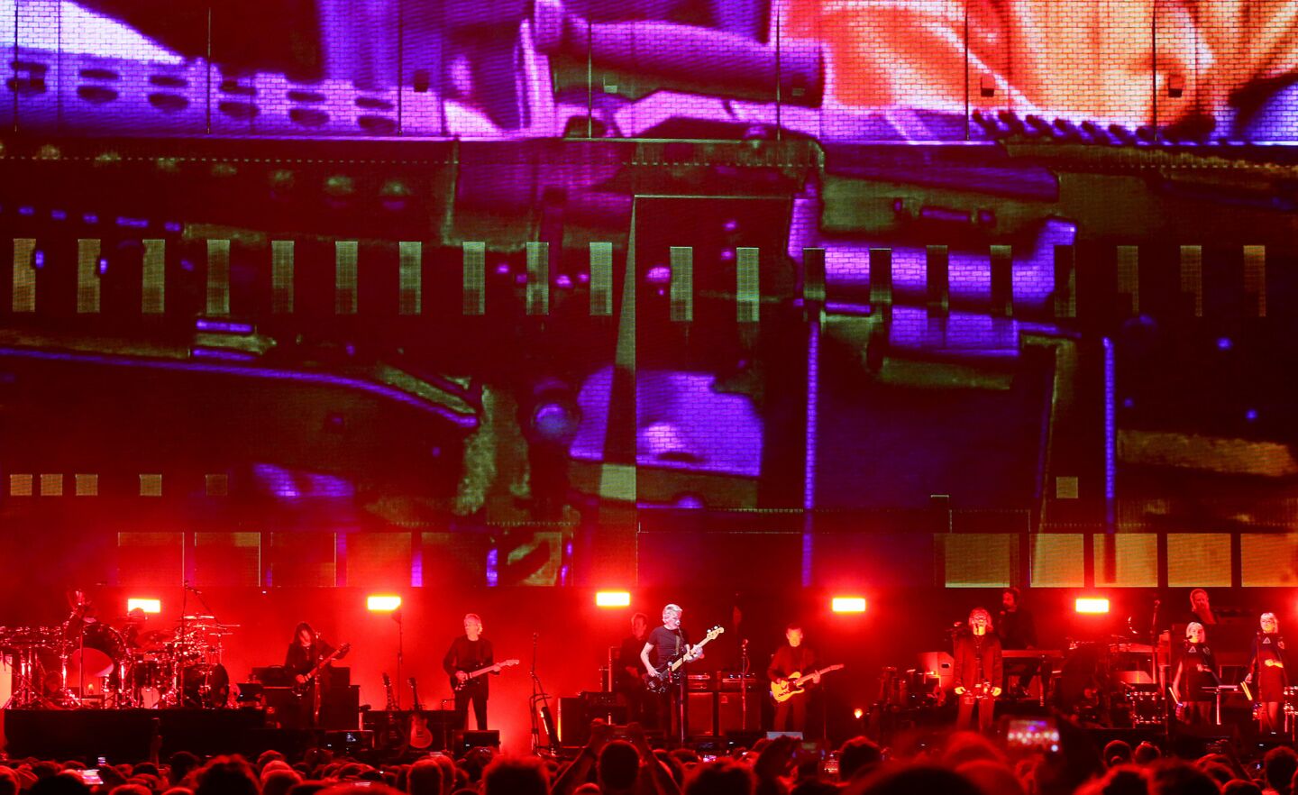 An elaborate stage set-up surrounds Roger Waters as he performs Oct. 16 druing the second weekend of Desert Trip.