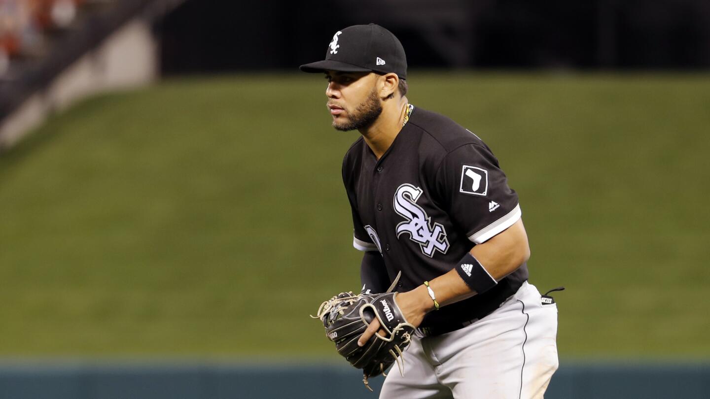 White Sox second baseman Yoan Moncada takes up his position during the ninth inning against the Cardinals, Tuesday, May 1, 2018, in St. Louis.
