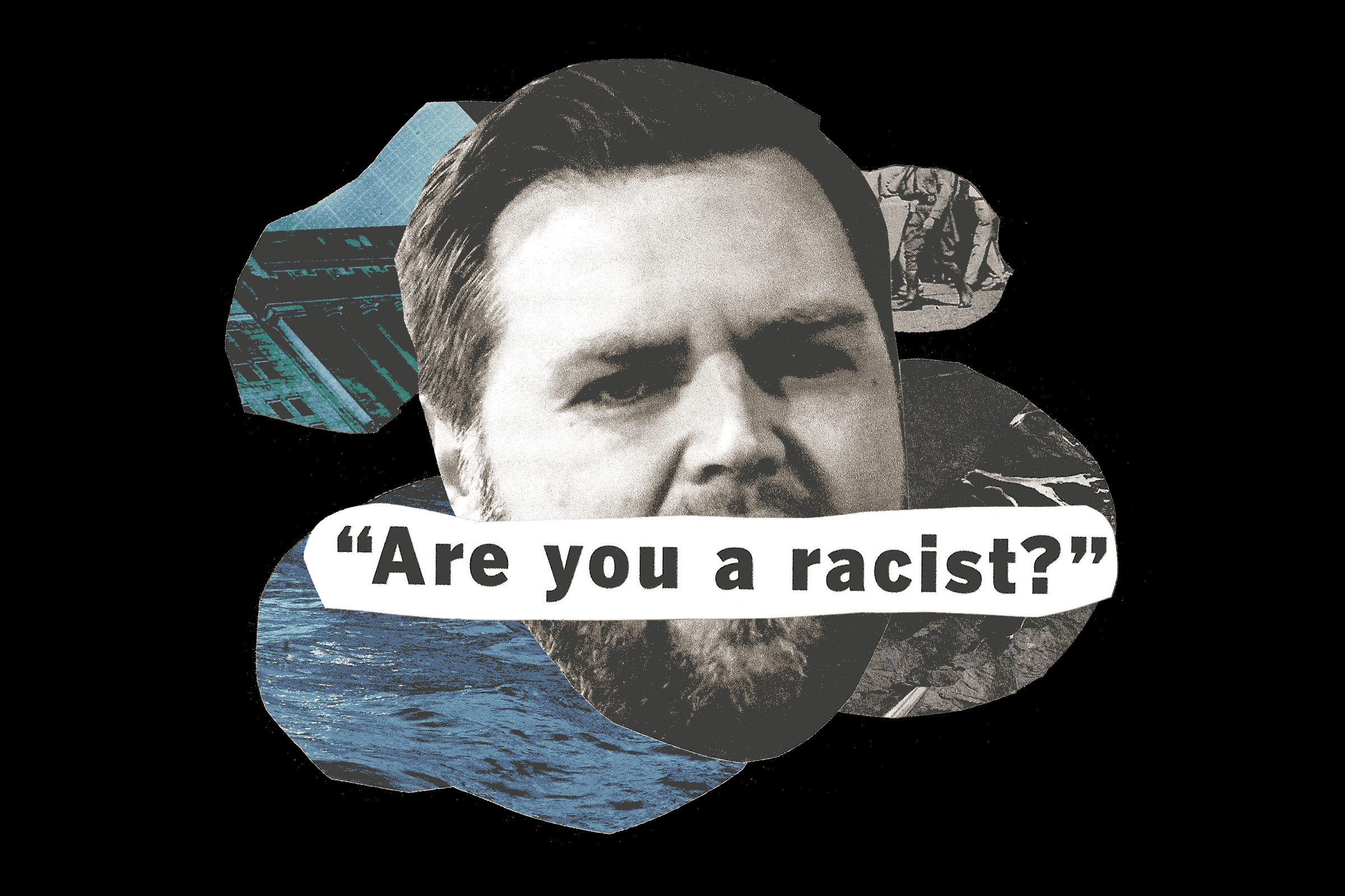 Photo collage of JD Vance saying: "Are you a racist?" "Do you hate mexicans?" 
