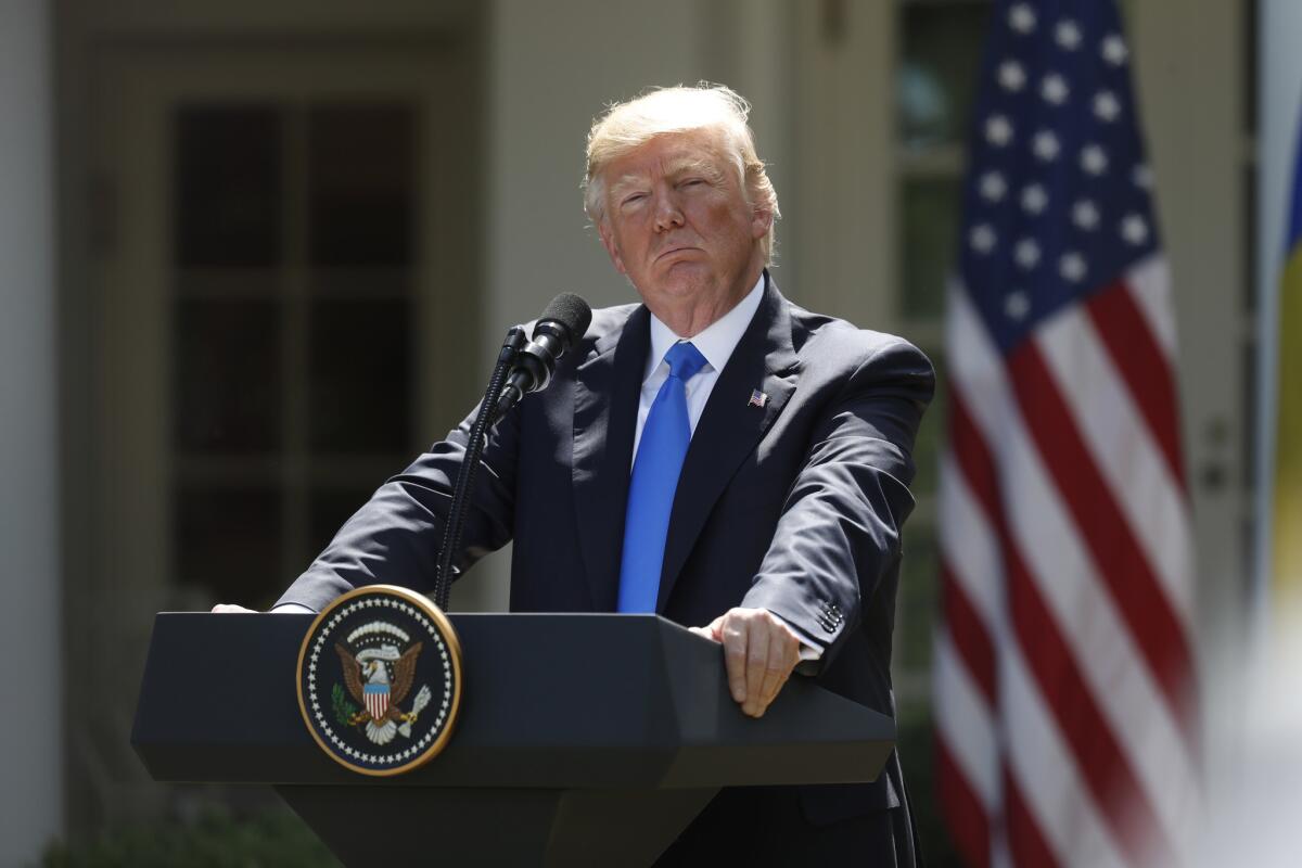 President Trump in the Rose Garden of the White House in Washington, D.C., in early June.
