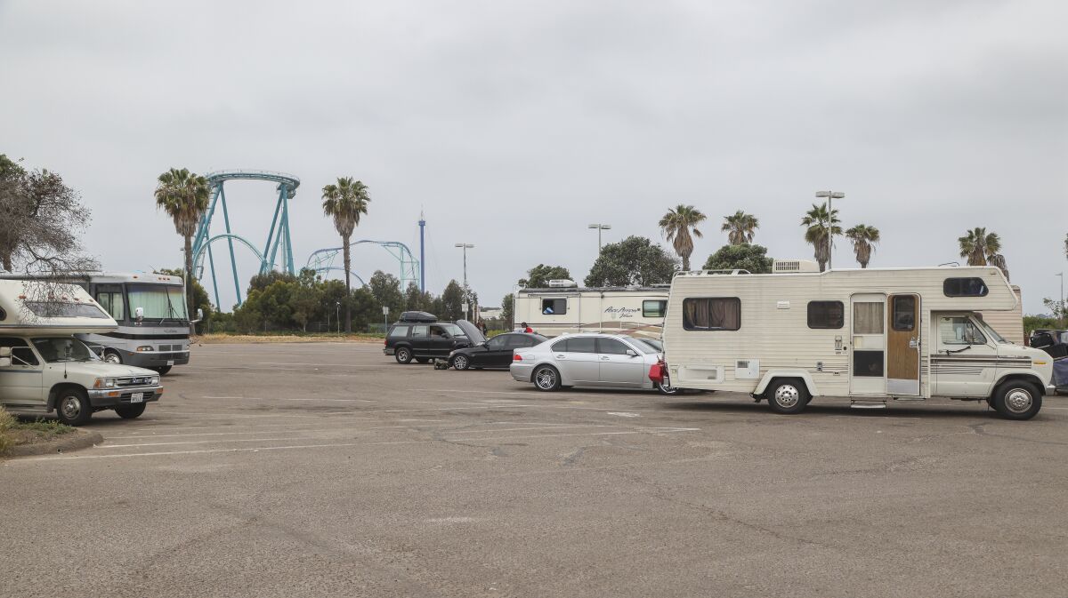 This is the parking lot area near the Rose Marie Starns Boat Launch in South Mission Bay on Wednesday, May 12 in San Diego.