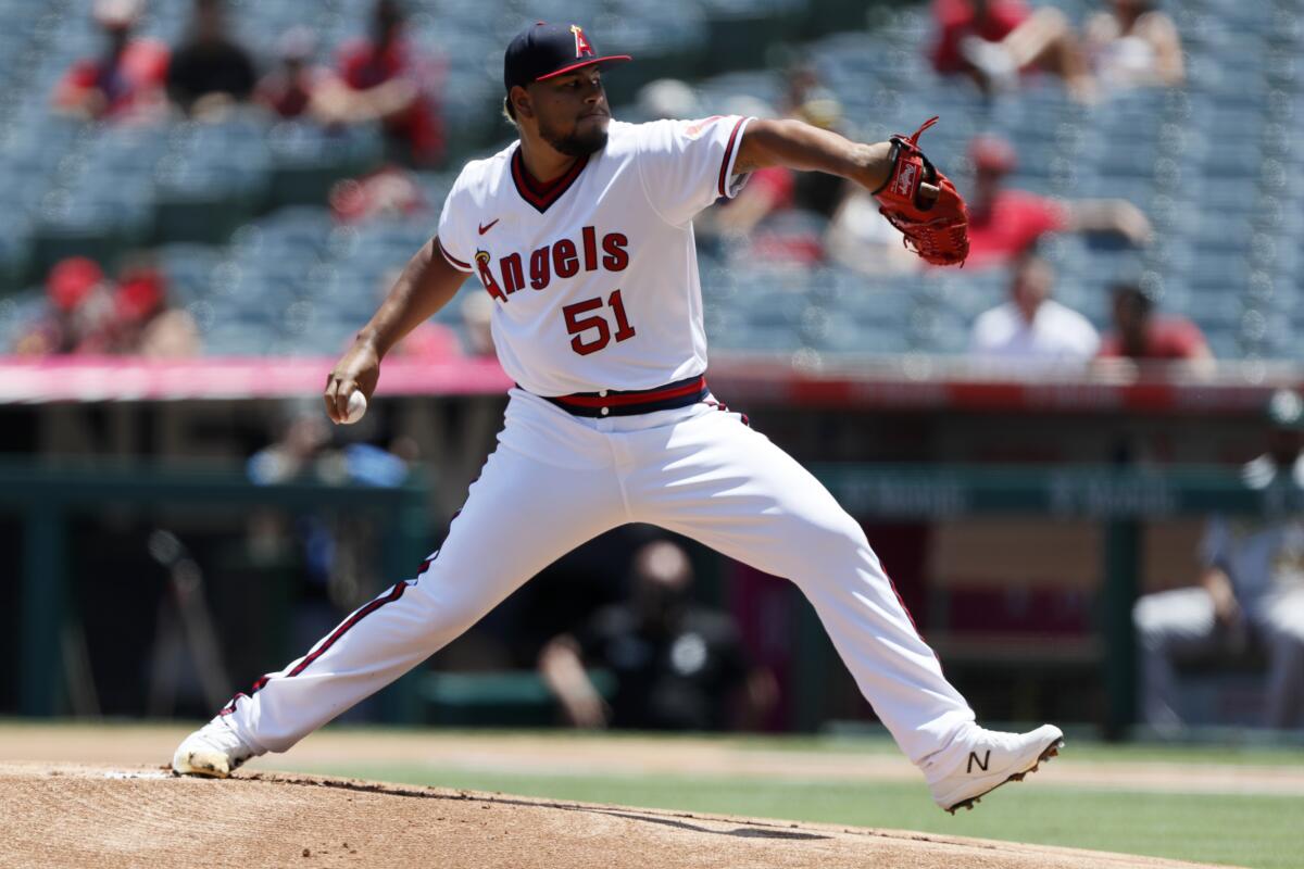 Jaime Barría pitched 6 2/3 scoreless inning in the Angels' shutout of the A's.