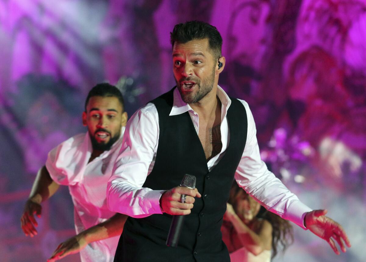 En esta foto del 31 de mayo del 2014, Ricky Martin canta en la ceremonia inaugural del Life Ball frente al Ayuntamiento de Viena, en Austria. (AP Foto/Ronald Zak, Archivo)